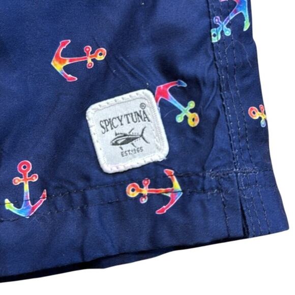 New Men's Spicy Tuna Navy Blue Colorful Anchors Design Swim Shorts Trunks Size L - Picture 5 of 12
